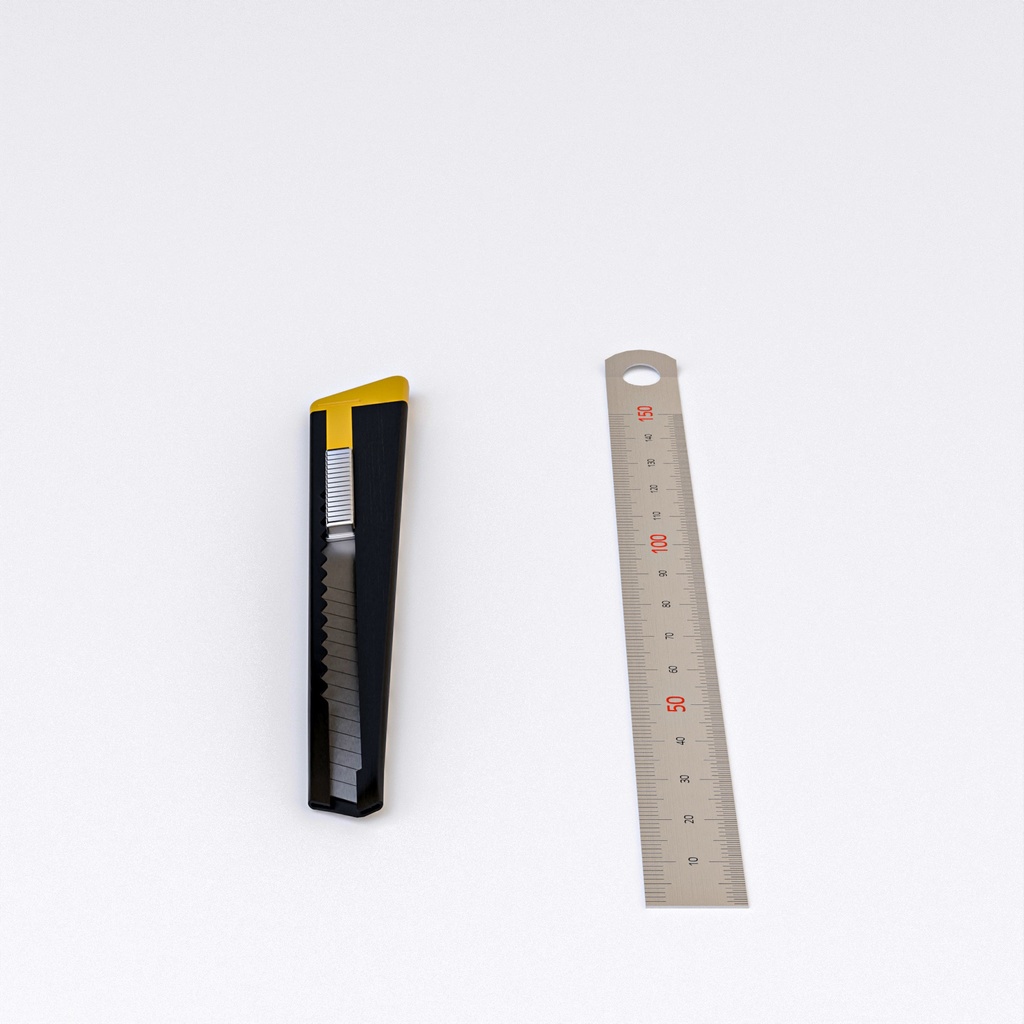 カッターナイフと15センチ定規【3Dモデル】