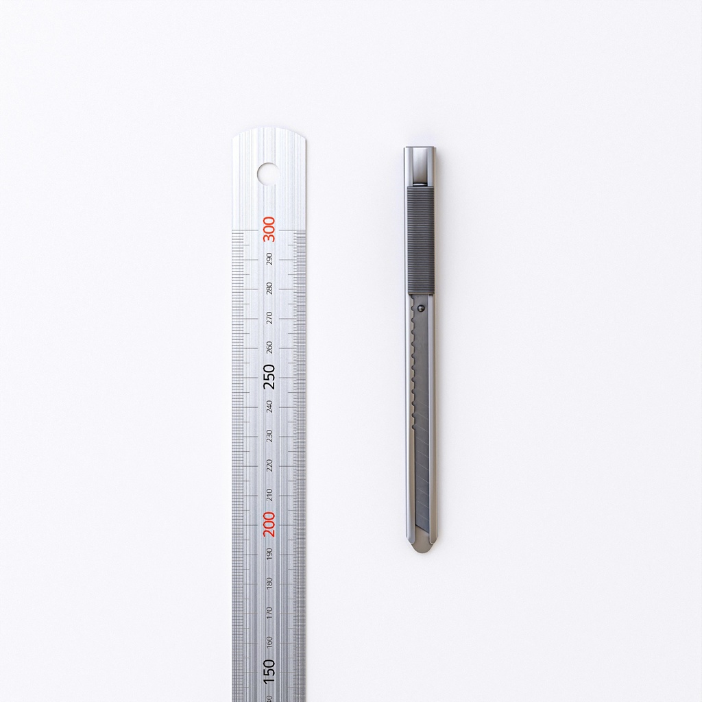 カッターナイフと30センチ定規【3Dモデル】