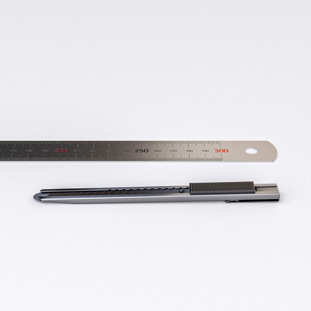 カッターナイフと30センチ定規【3Dモデル】