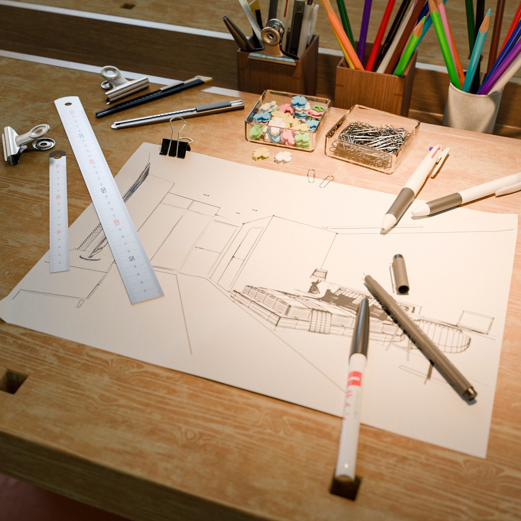 文具セット1【3Dモデル】