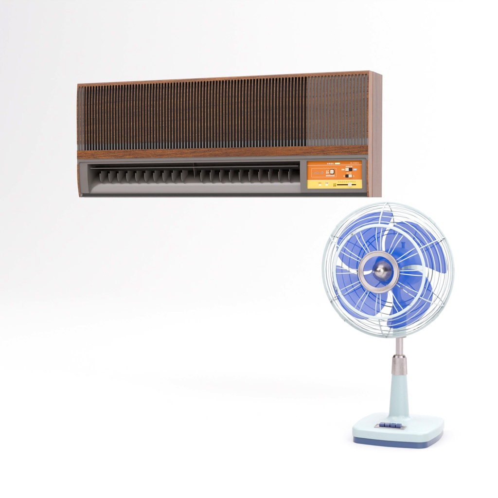 レトロな扇風機とエアコン【3Dモデル】
