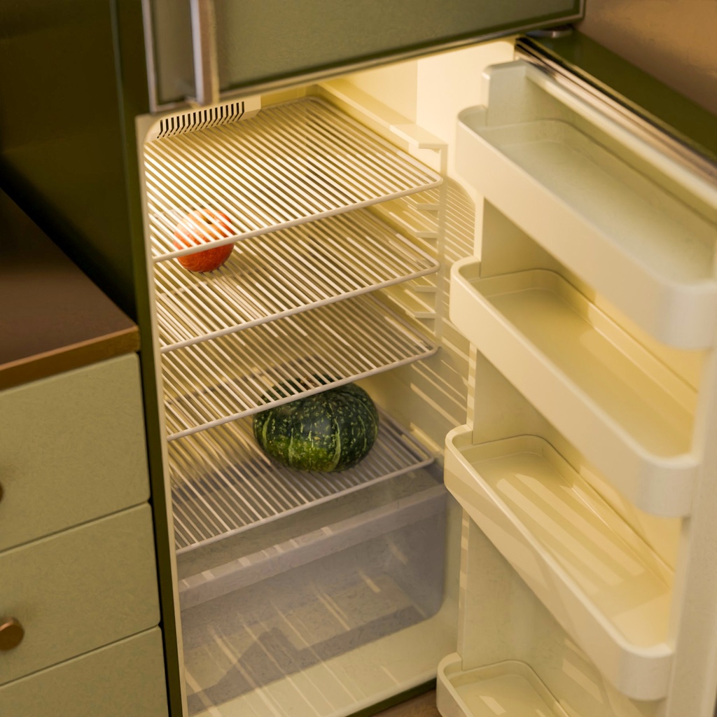 レトロな冷蔵庫と蛍光灯【3Dモデル】