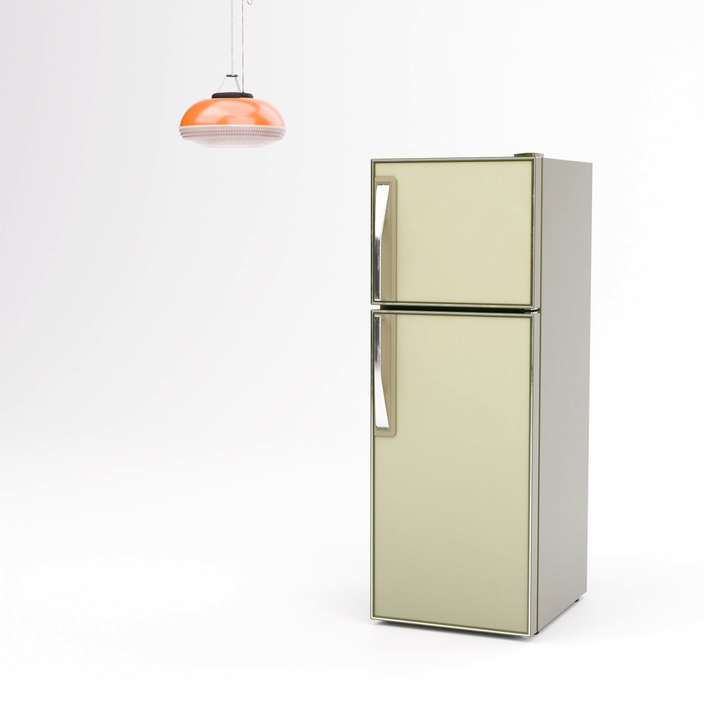 レトロな冷蔵庫と蛍光灯【3Dモデル】