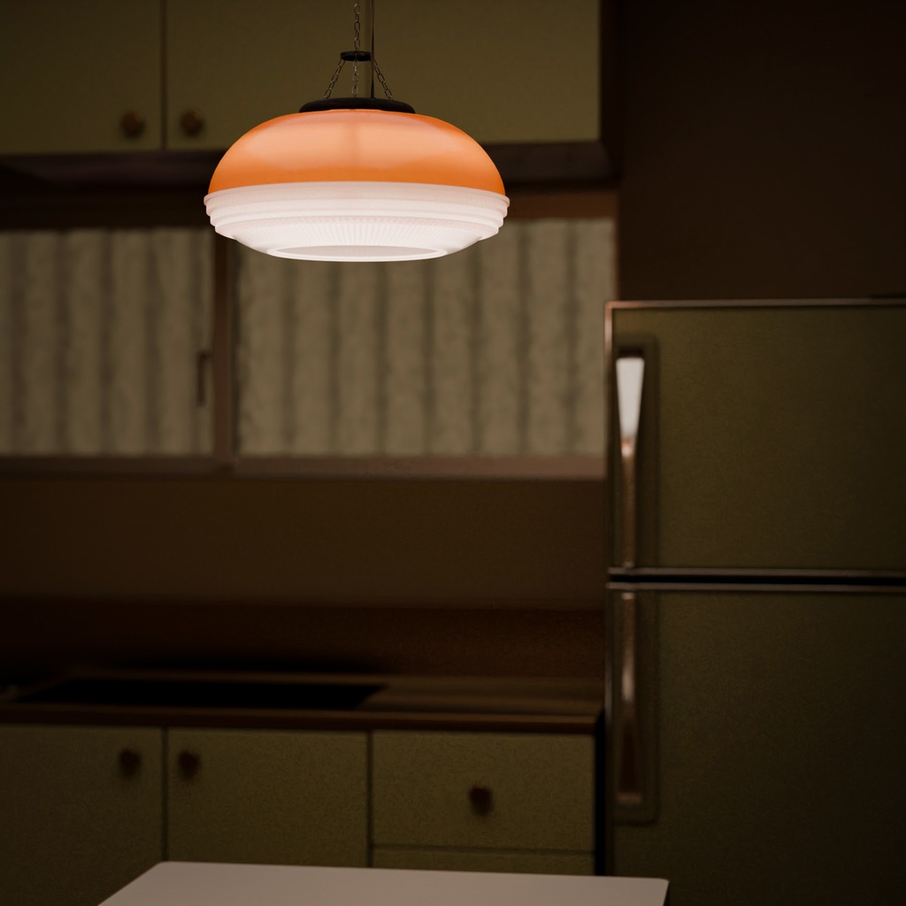 レトロな冷蔵庫と蛍光灯【3Dモデル】