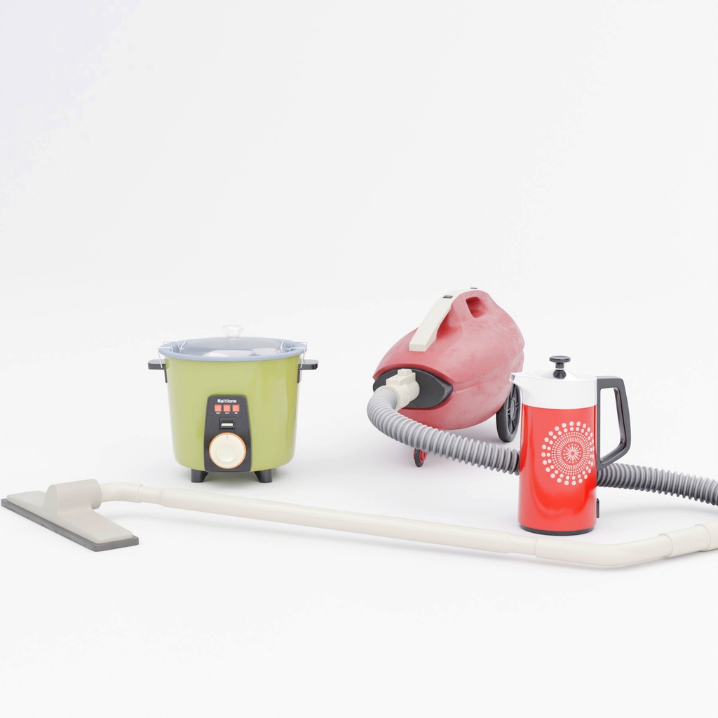 レトロな炊飯器とポットと掃除機【3Dモデル】