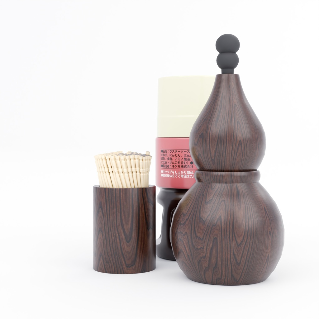 ソース、爪楊枝、七味入れ【3Dモデル】