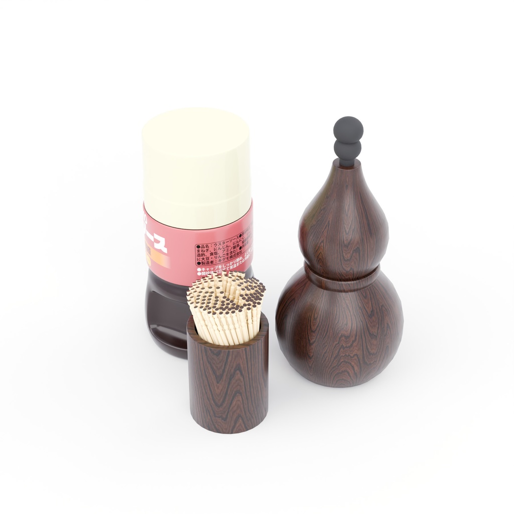 ソース、爪楊枝、七味入れ【3Dモデル】