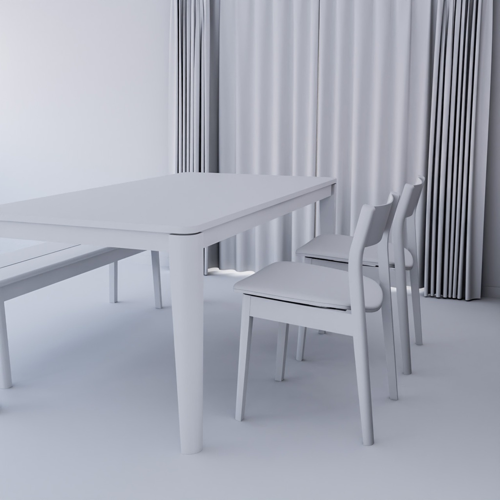 ダイニングテーブルとダイニングチェア、ベンチ【3Dモデル】Dining Table & Chairs with Bench