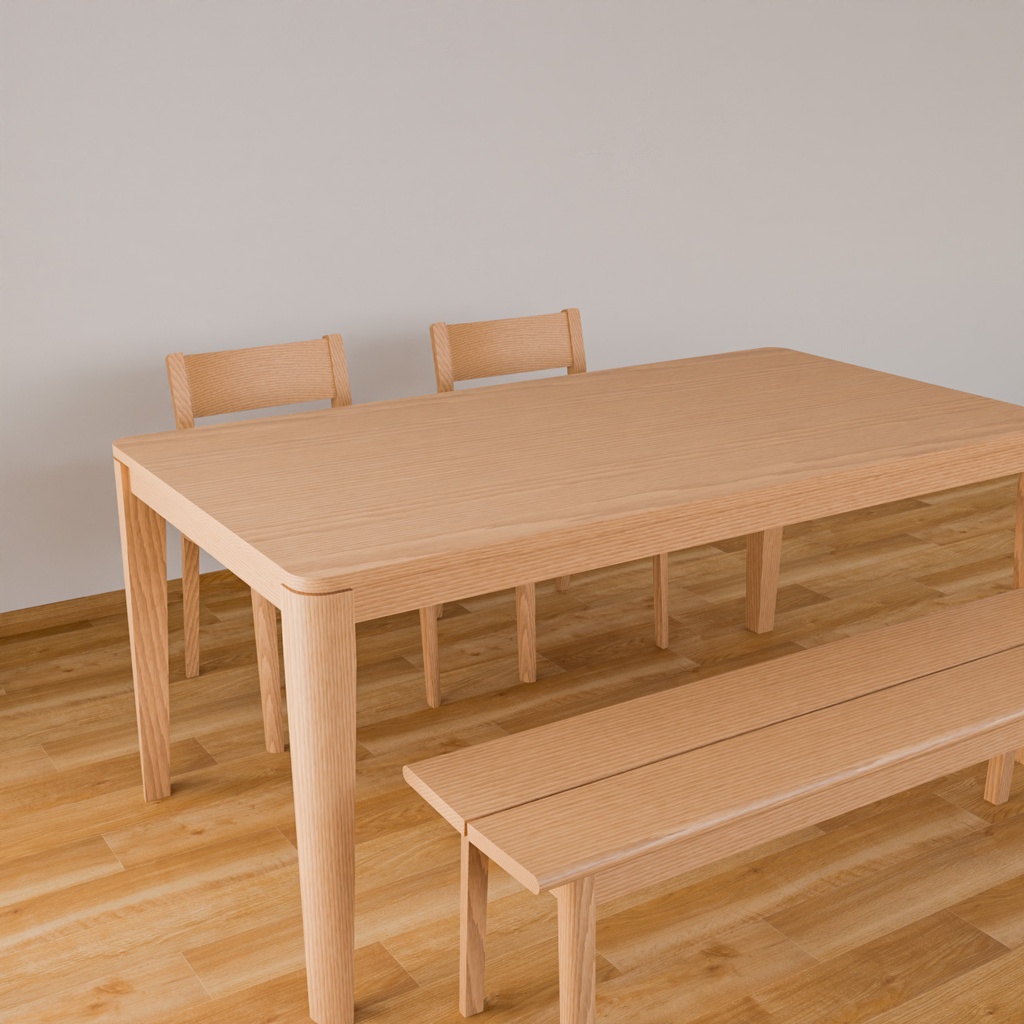 ダイニングテーブルとダイニングチェア、ベンチ【3Dモデル】Dining Table & Chairs with Bench