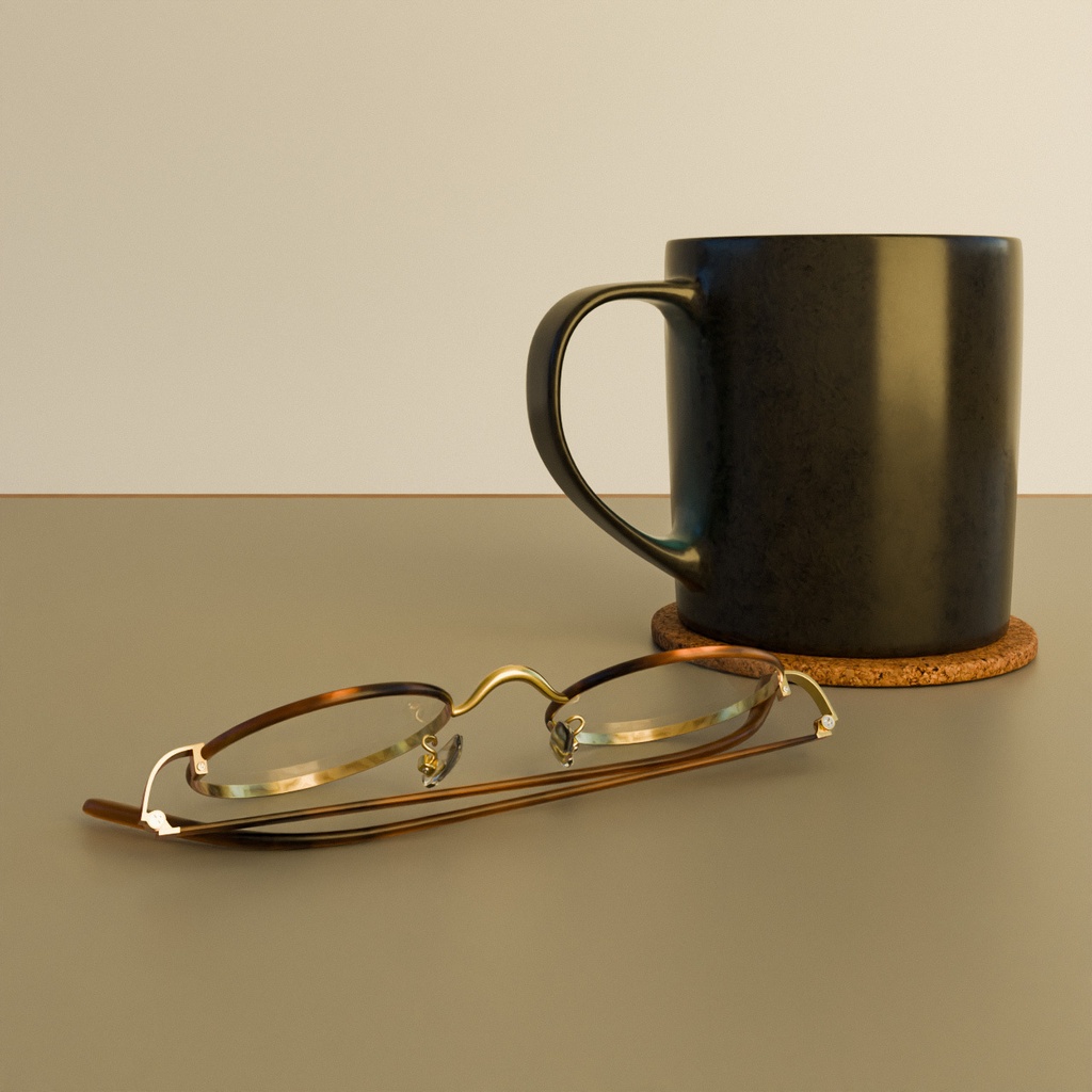 丸メガネとマグカップ【3Dモデル】Round glasses & Mug