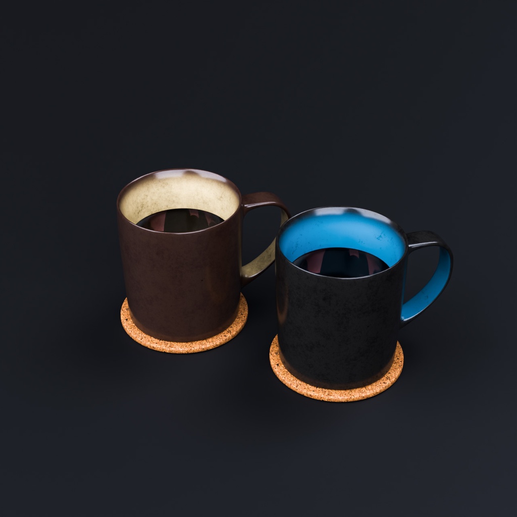 丸メガネとマグカップ【3Dモデル】Round glasses & Mug