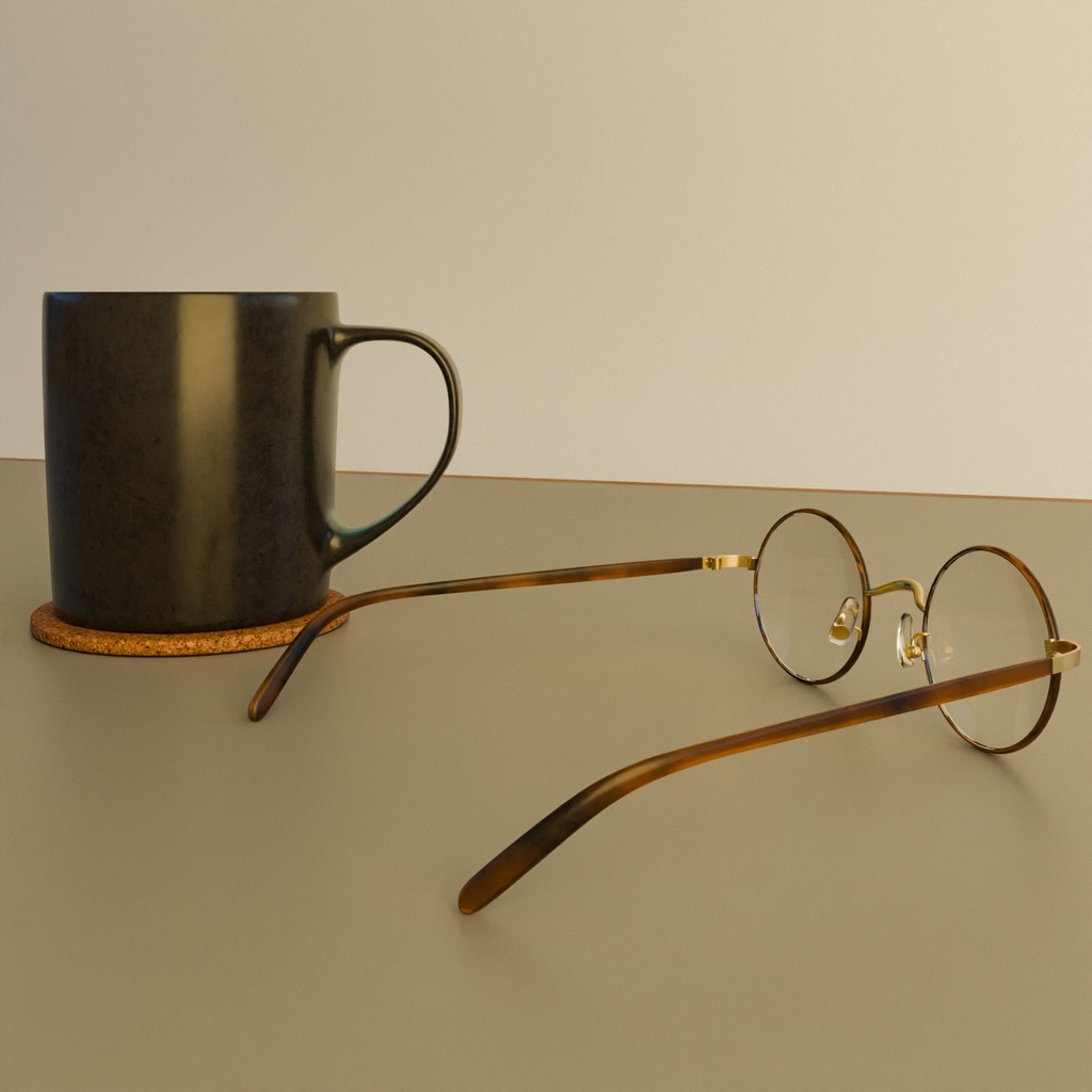丸メガネとマグカップ【3Dモデル】Round glasses & Mug
