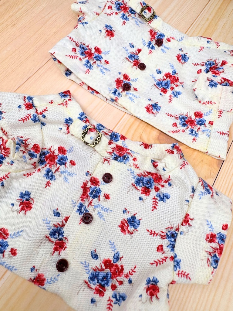 20cmぬいぐるみ用 柄シャツ 赤花柄 難あり