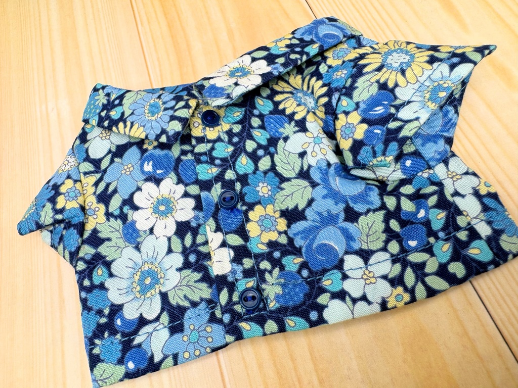 20cmぬいぐるみ用 柄シャツ 青花柄