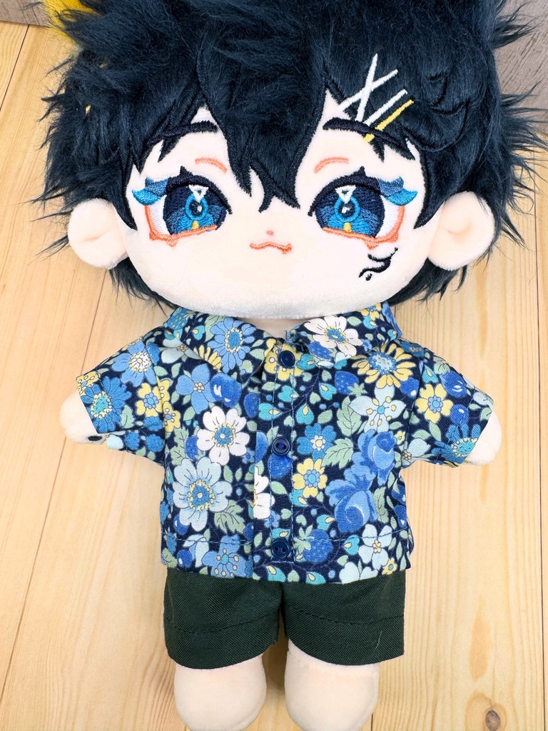 20cmぬいぐるみ用 柄シャツ 青花柄