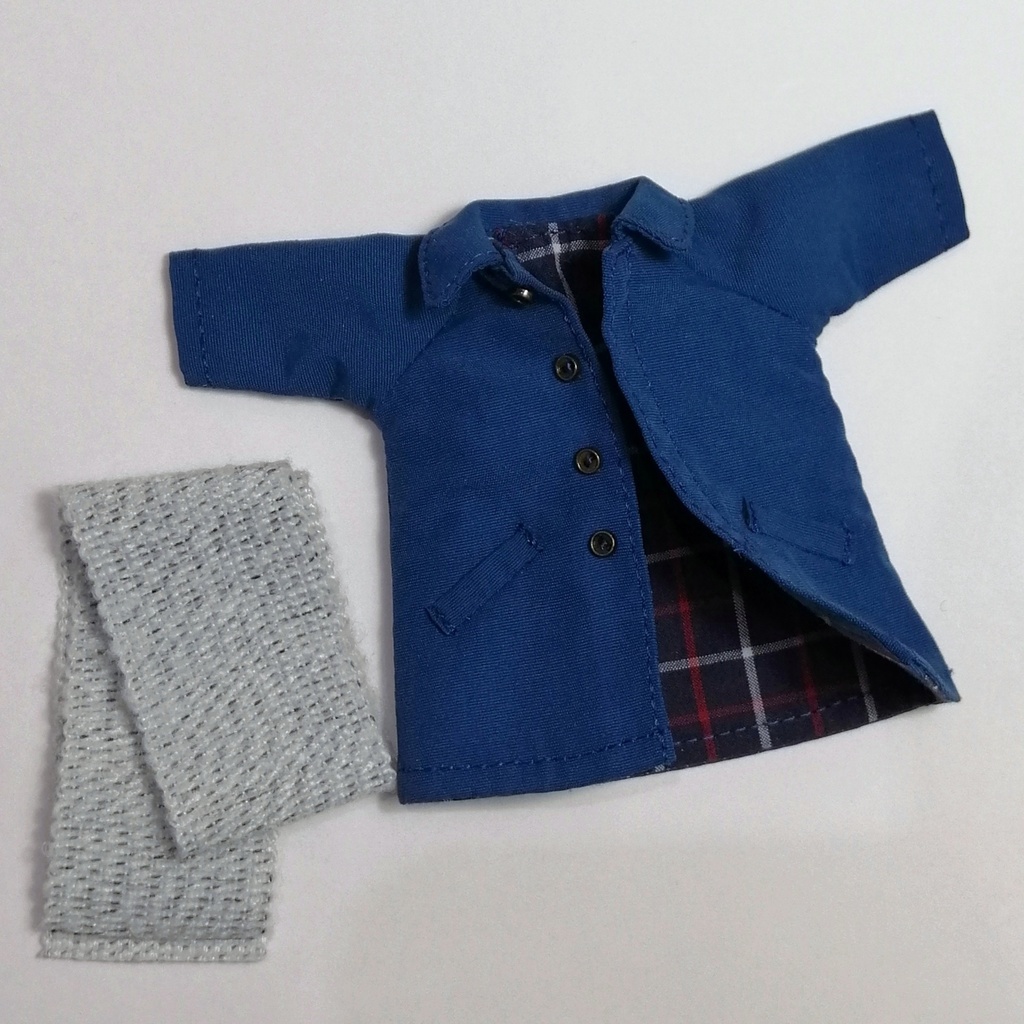 ステンカラーコート(ネイビー・グレーマフラー)