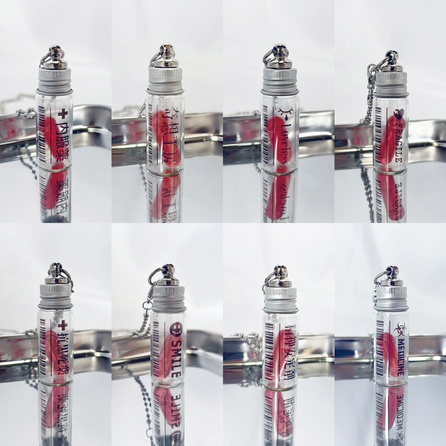 (全8種)錠剤ネックレス 小瓶(クリアレッド)