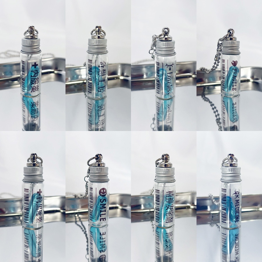 (全8種)錠剤ネックレス 小瓶(クリアブルー)