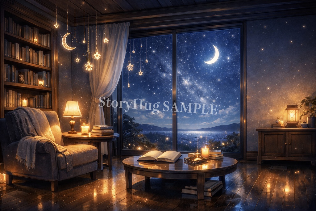 配信・作業用 癒し空間背景素材20枚|カフェ・書斎・夜部屋・自然風景