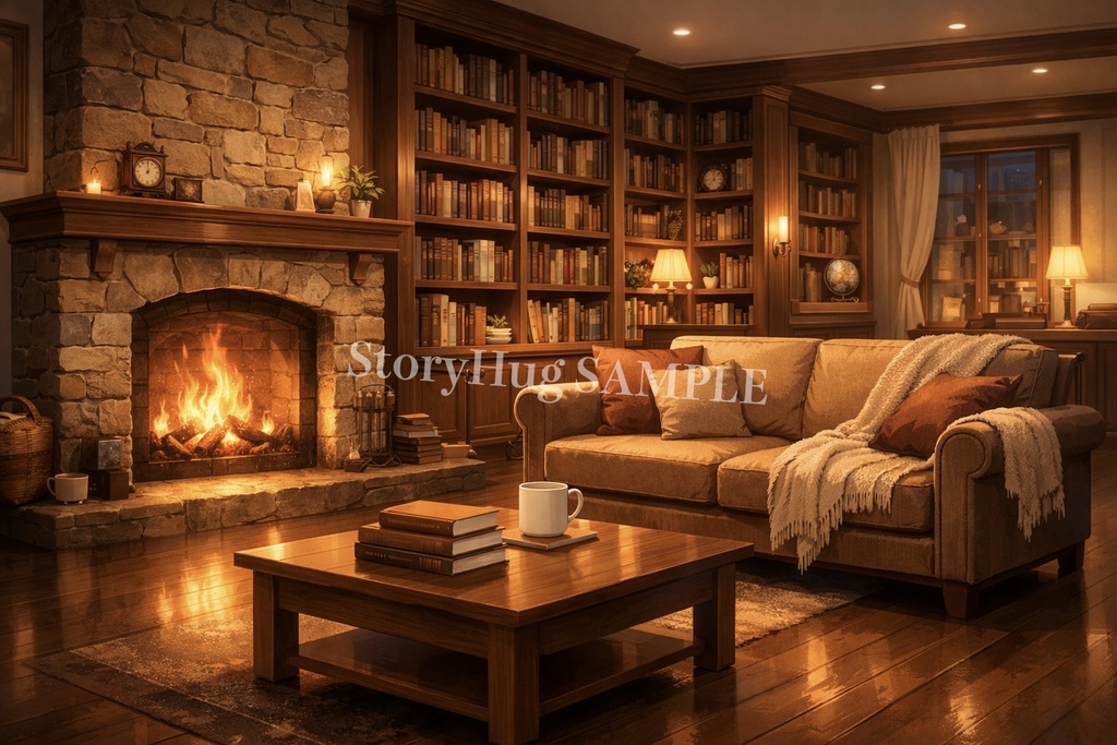 配信・作業用 癒し空間背景素材20枚|カフェ・書斎・夜部屋・自然風景