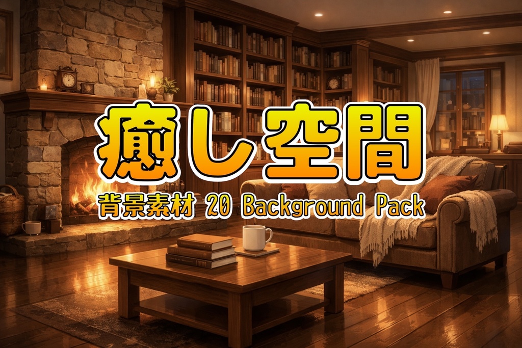 配信・作業用 癒し空間背景素材20枚｜カフェ・書斎・夜部屋・自然風景