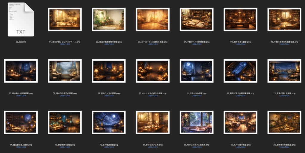 配信・作業部屋背景素材20枚|カフェ・書斎・夜部屋|配信/TRPG/動画背景