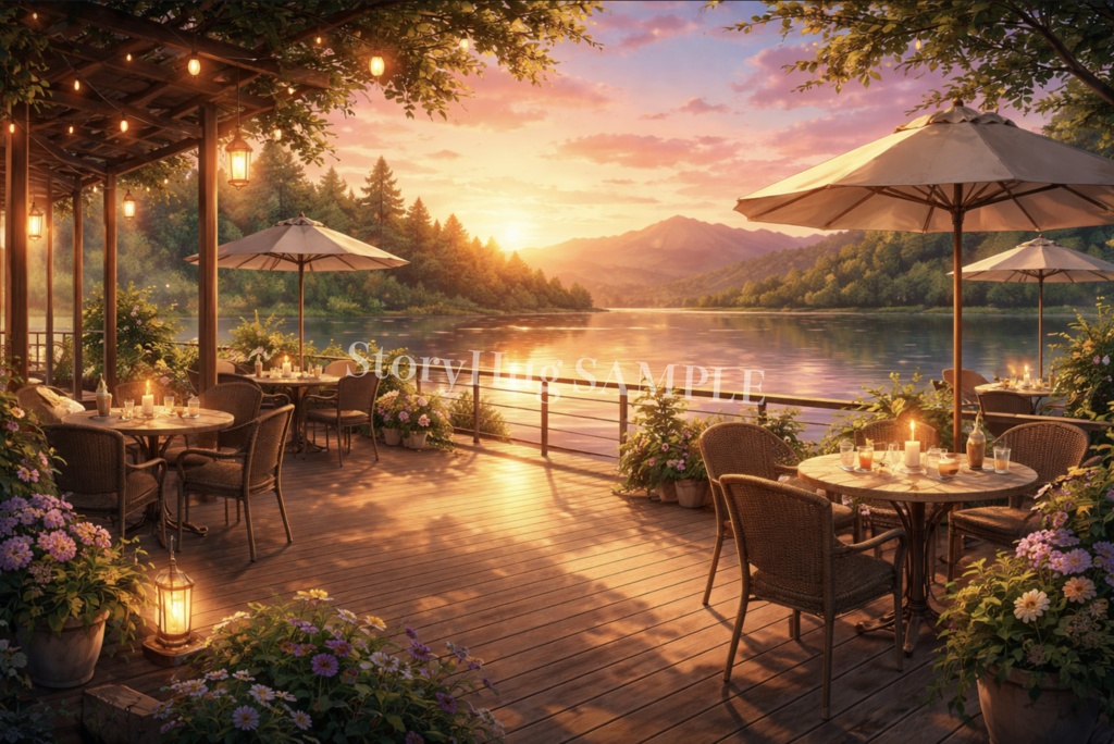 【配信・作業用】幻想カフェ背景素材集|雨・夜・テラス・本屋カフェ20枚パック