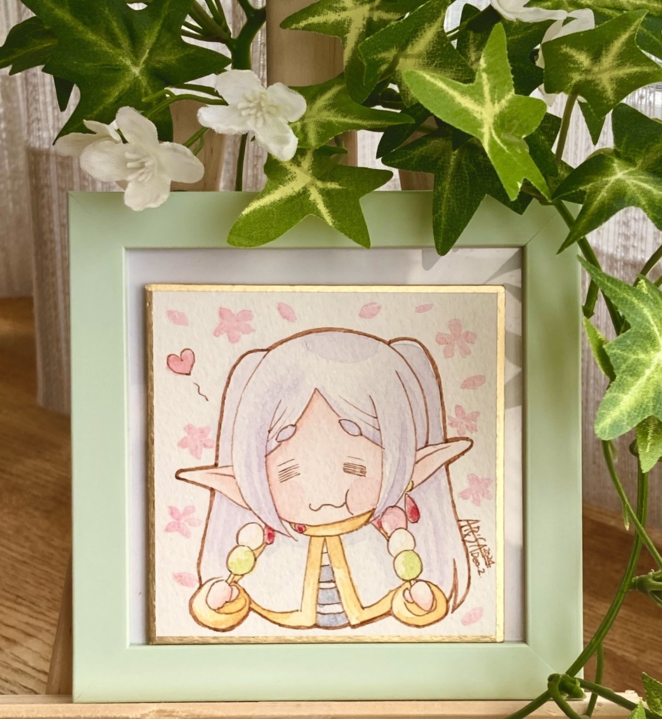 フリーレンもぐもぐ画廊　豆色紙原画（三色団子）