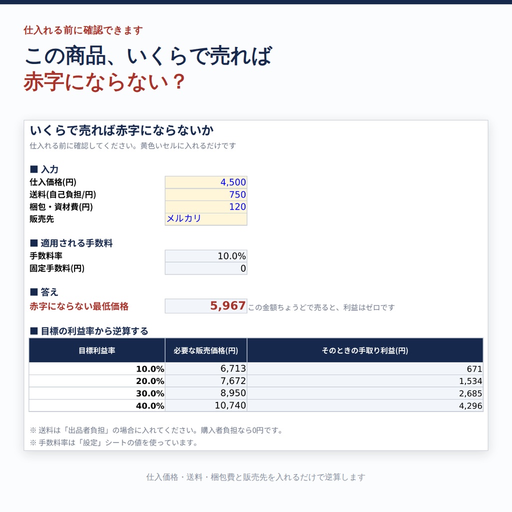 フリマ・せどりの利益がひと目で分かる収支管理シート|メルカリ・ラクマ・Yahoo!フリマ・ヤフオク対応