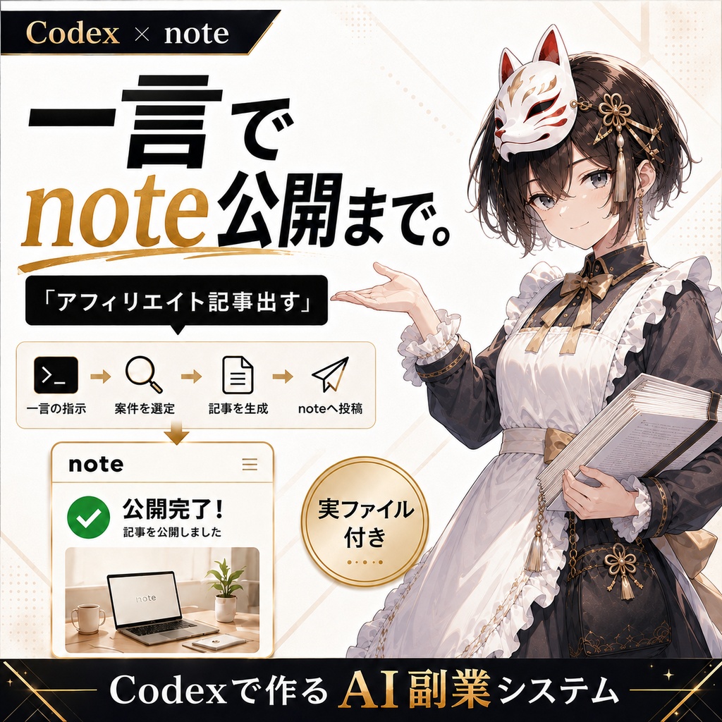 Codex × note自動化スターター｜AIに記事作成からnote投稿まで任せる実コード付きキット