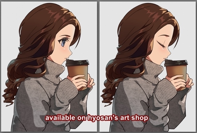 [Illustration] Girl drinks coffee