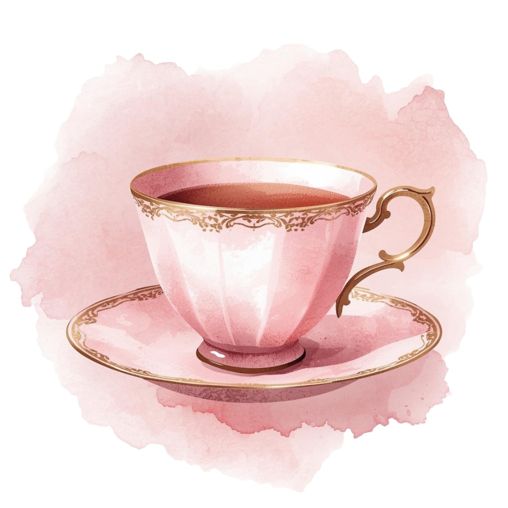 水彩風 ピンク×アンティーク カフェクリップアート(全10種・PNG形式)