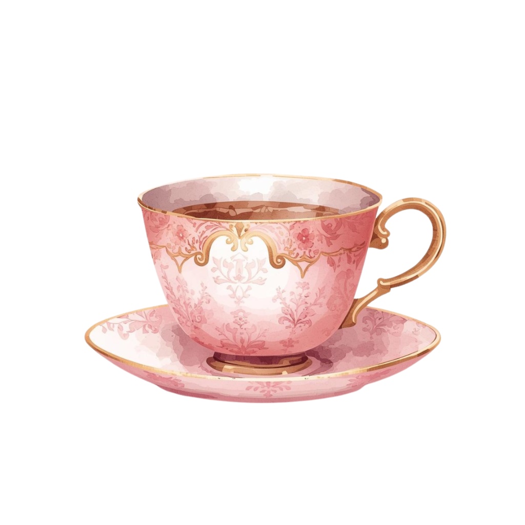 水彩風 ピンク×アンティーク カフェクリップアート(全10種・PNG形式)