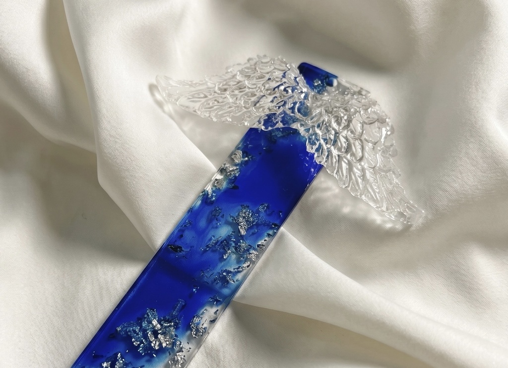 しおり銀と群青（大） 単行本用 タッセル付き レジン ハンドメイド