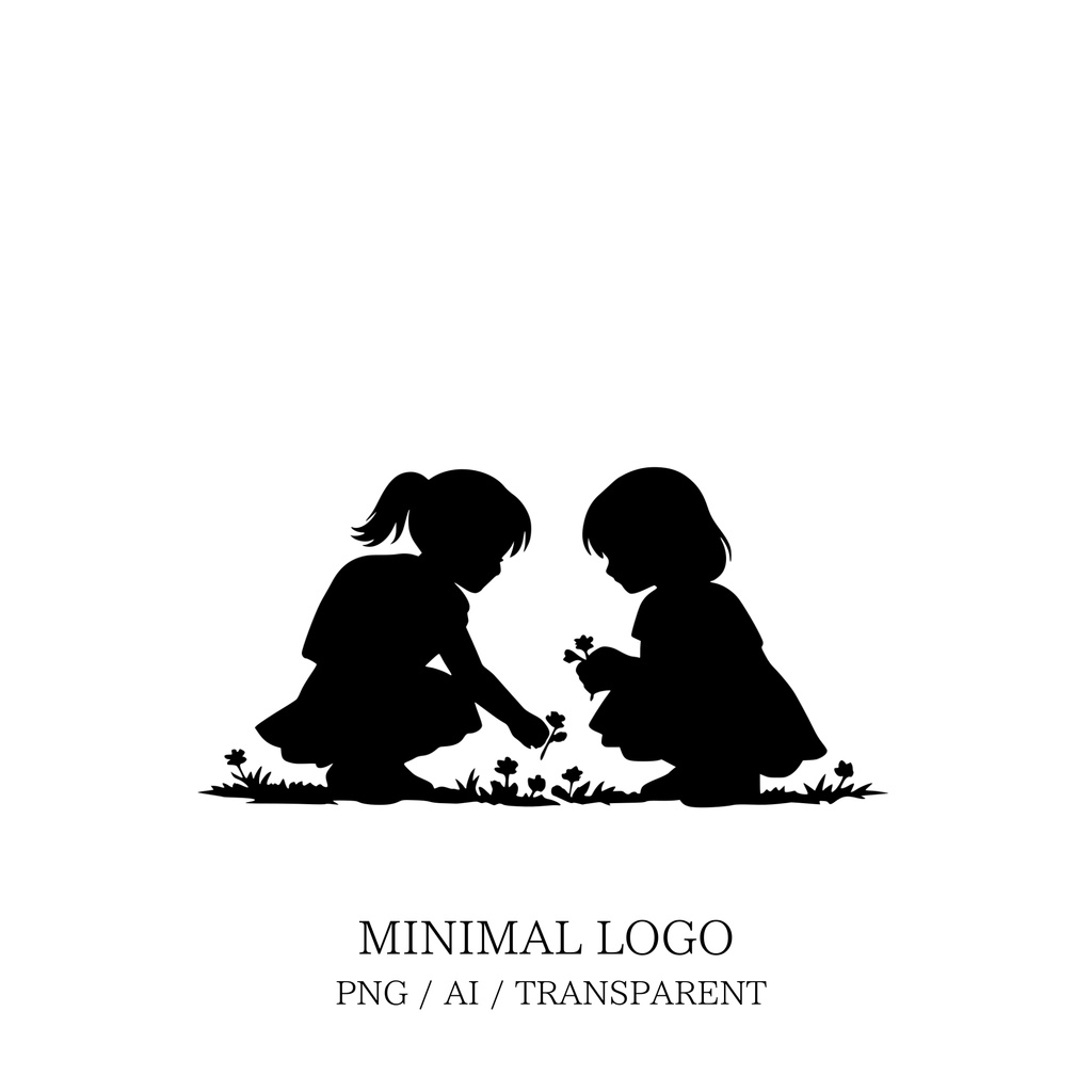 MINIMAL SILHOUETTE Illustration_花摘み女児/ Human / Simple / Black