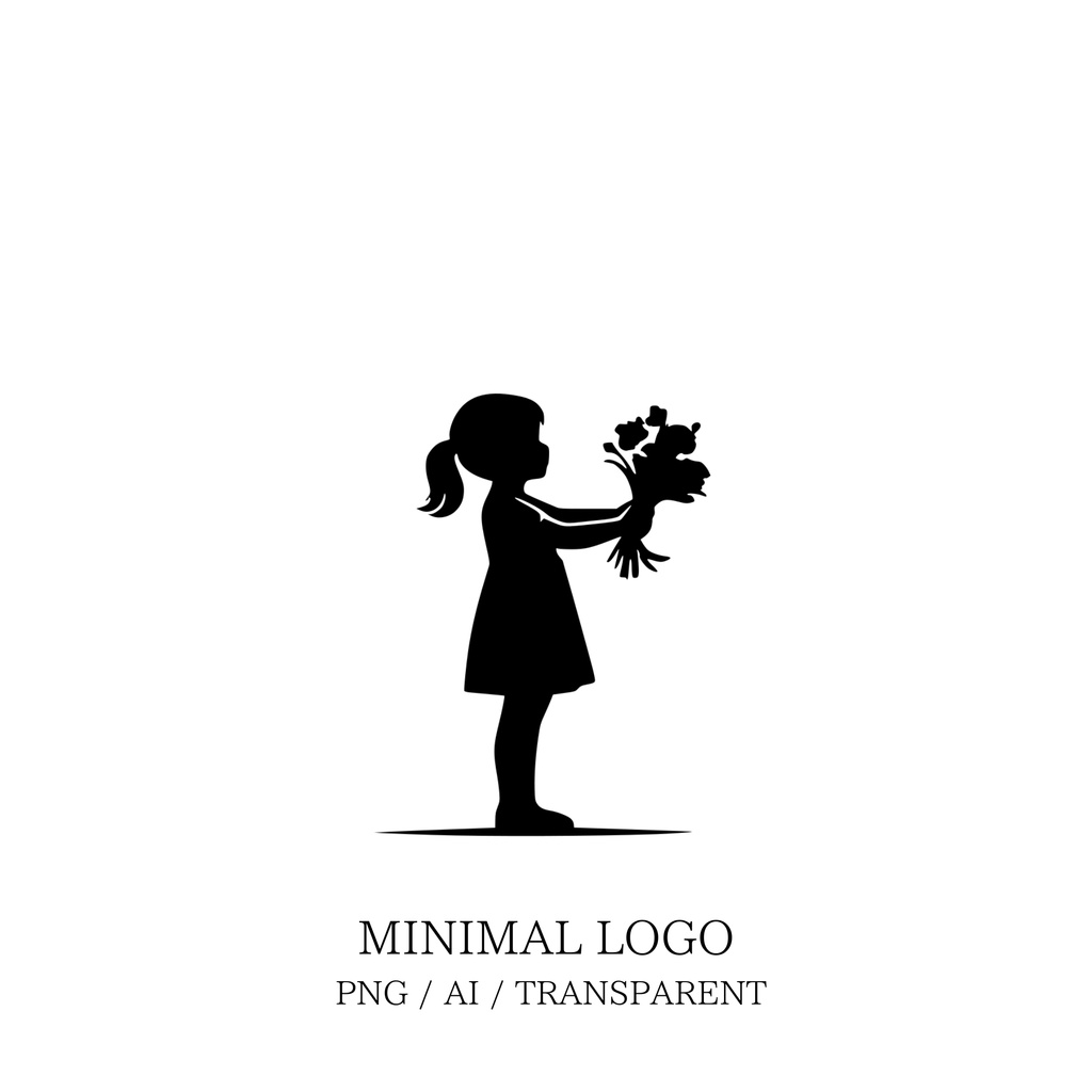 MINIMAL SILHOUETTE Illustration_花束を持つ女児/ Human / Simple / Black