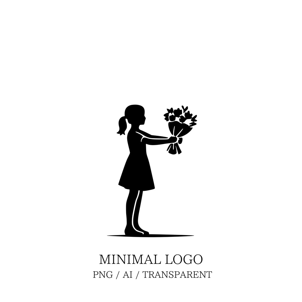 MINIMAL SILHOUETTE Illustration_花束を持つ少女/ Human / Simple / Black