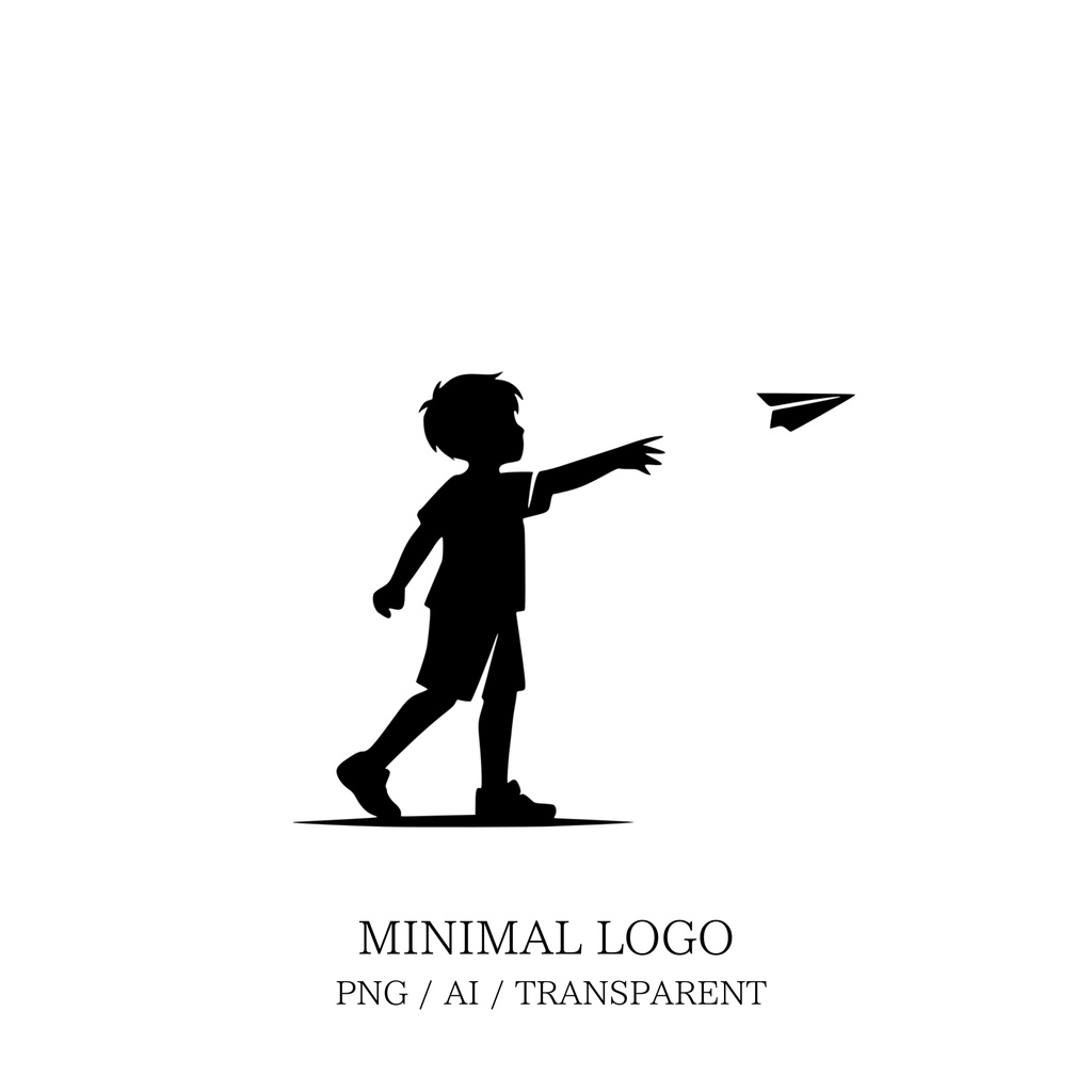 MINIMAL SILHOUETTE Illustration_紙飛行機と男児/ Human / Simple / Black