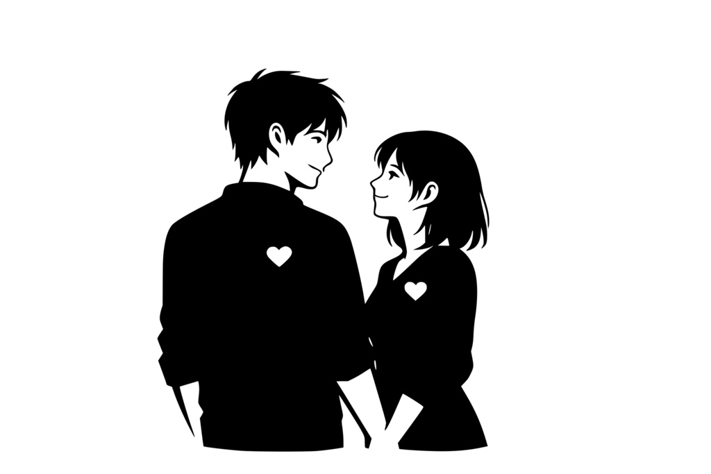 男女が見つめ合いながら微笑む姿_ロゴ