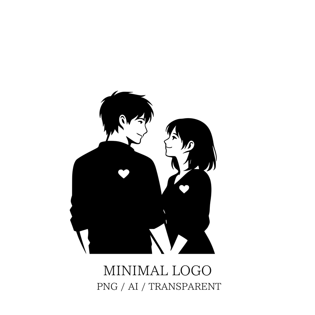 MINIMAL SILHOUETTE Illustration –見つめ合いながら微笑む男女/ Human / Simple / Black