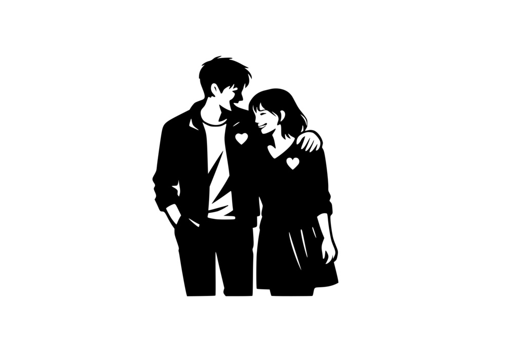 男女が向かい合って笑い合う姿_ロゴ