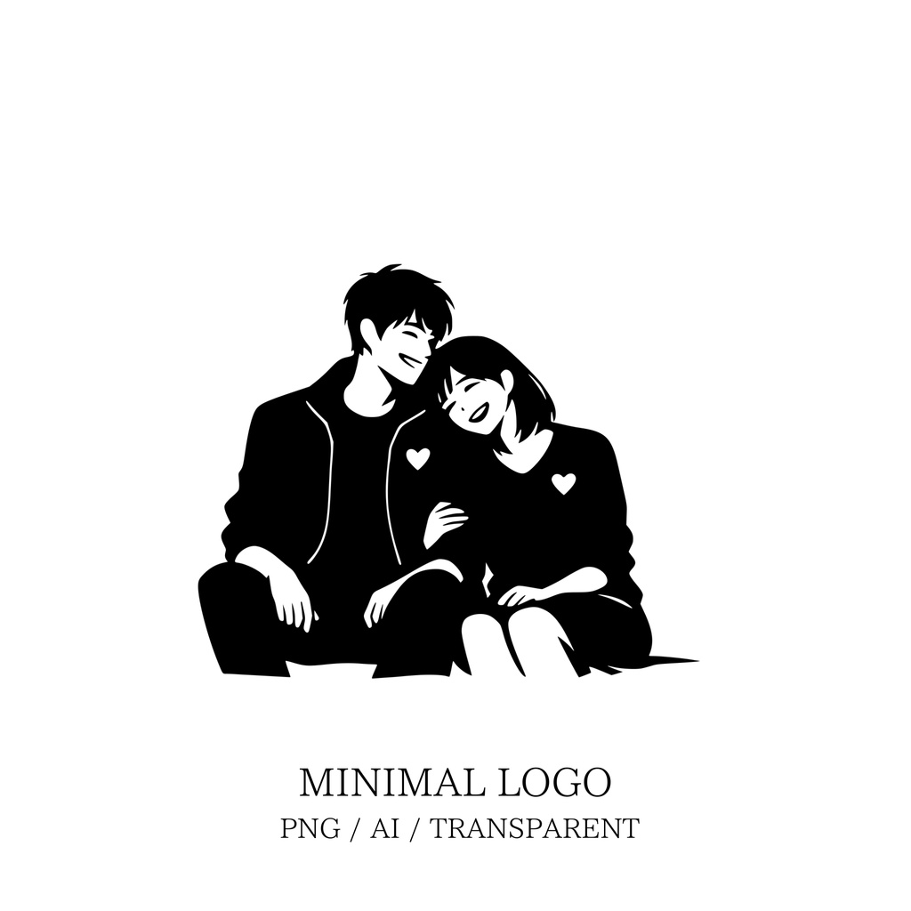 MINIMAL SILHOUETTE Illustration _肩を寄せ合い微笑む男女 Human Simple Black