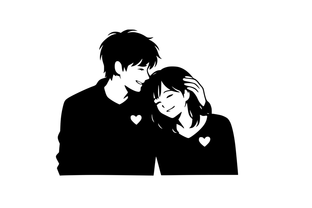 男性が女性の髪を撫でるように触れる姿_ロゴ