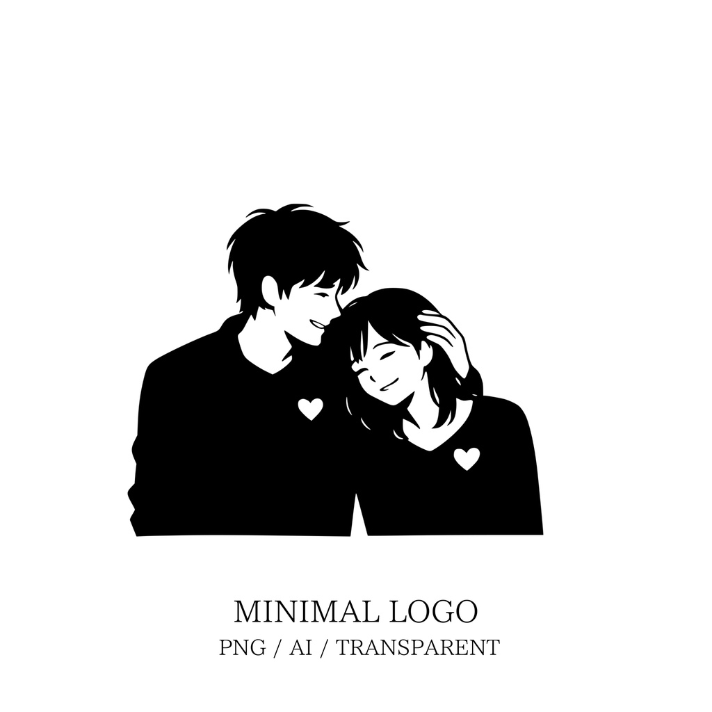 MINIMAL SILHOUETTE Illustration –髪を撫でる男/ Human / Simple / Black