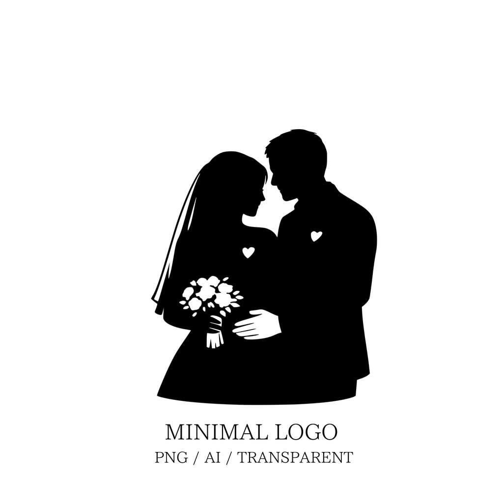 MINIMAL SILHOUETTE Illustration_ブーケを持った新婦/ Human / Simple / Black