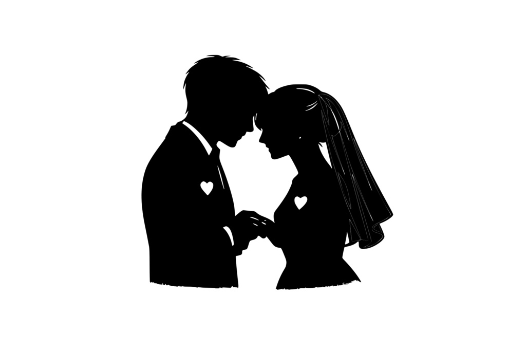 額を寄せ合う新郎新婦_ロゴ