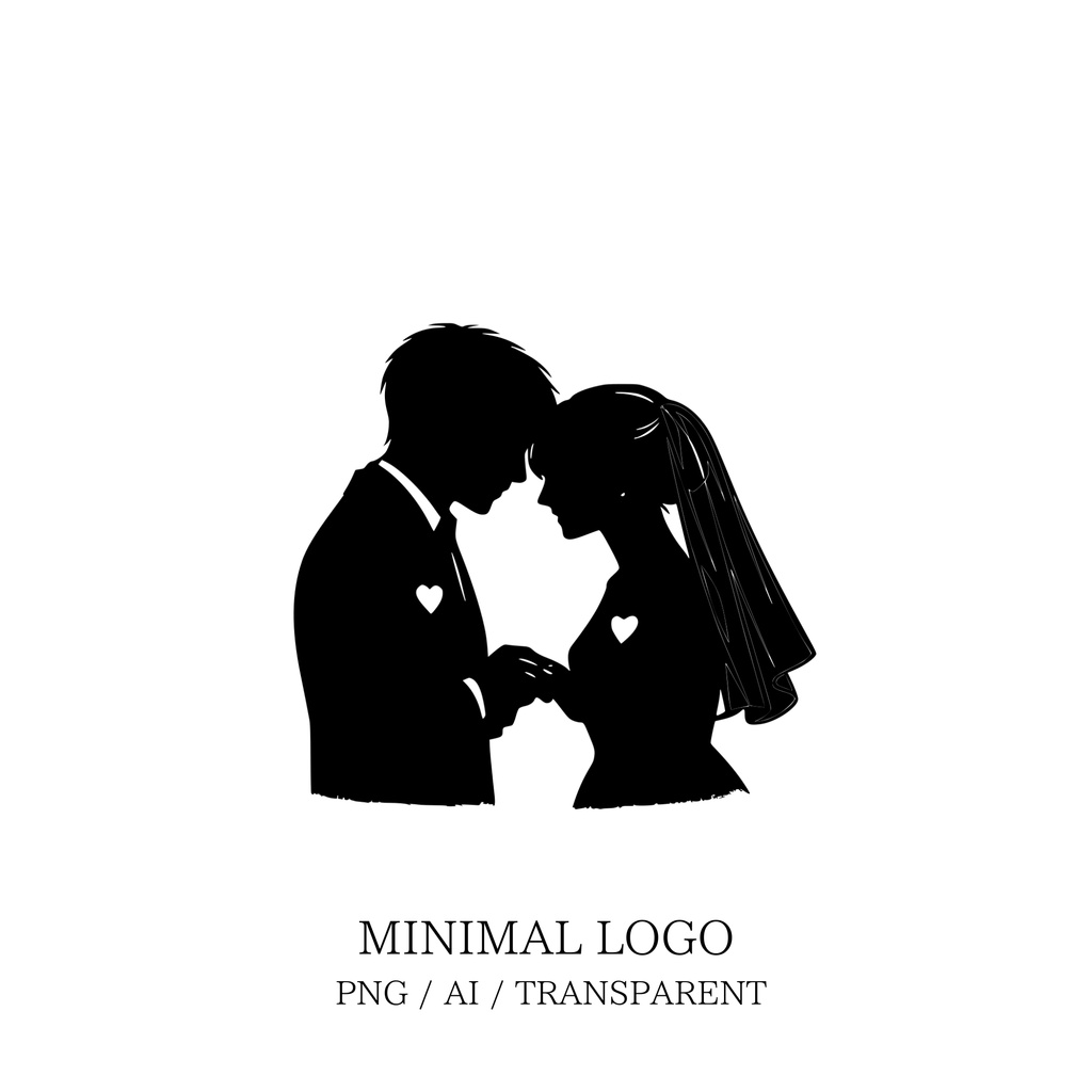 MINIMAL SILHOUETTE Illustration_額を寄せ合う新郎新婦/ Human / Simple / Black