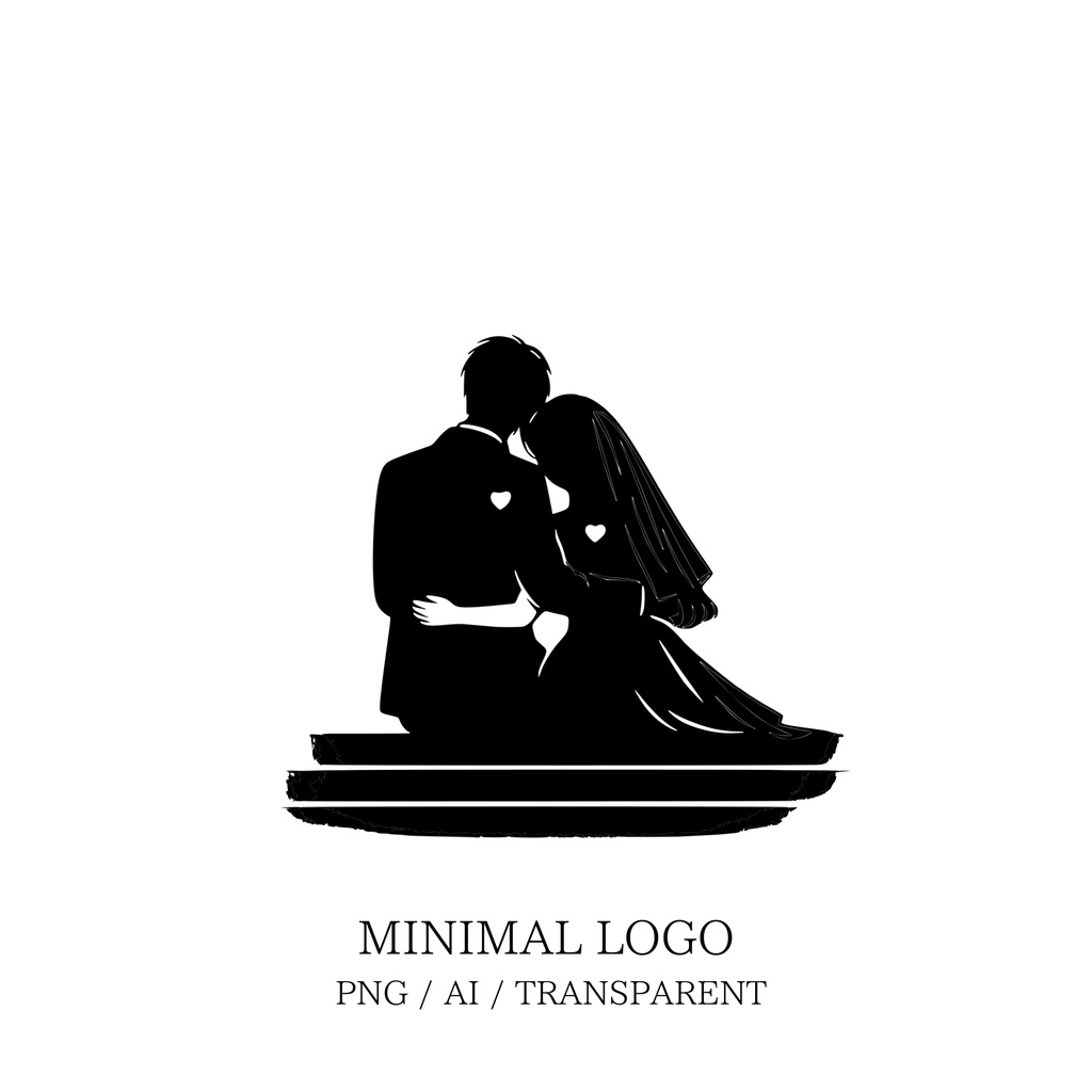 MINIMAL SILHOUETTE Illustration_寄り添う新郎新婦/ Human / Simple / Black