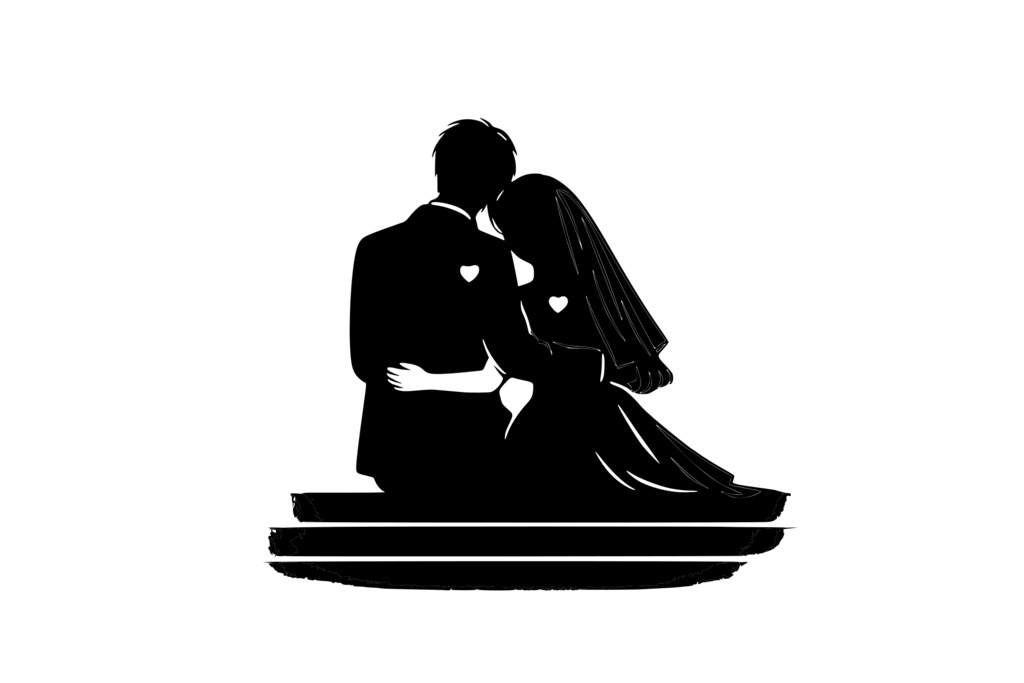 寄り添って未来を見つめる新郎新婦_ロゴ