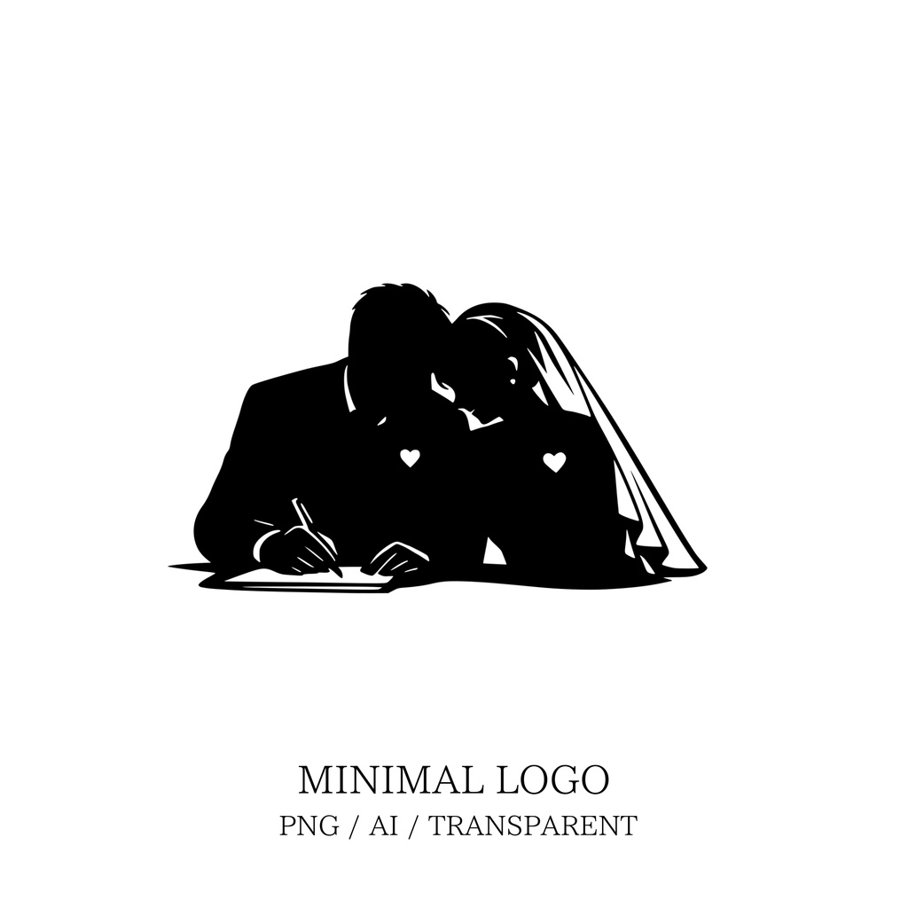 MINIMAL SILHOUETTE Illustration_サインする新郎新婦/ Human / Simple / Black